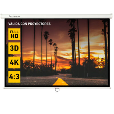 Pantalla manual videoproyector pared y techo phoenix 100´´ ratio 4:3 – 16:9 2m x 1.5m posicion ajustable – carcasa blanca – tela super resistente