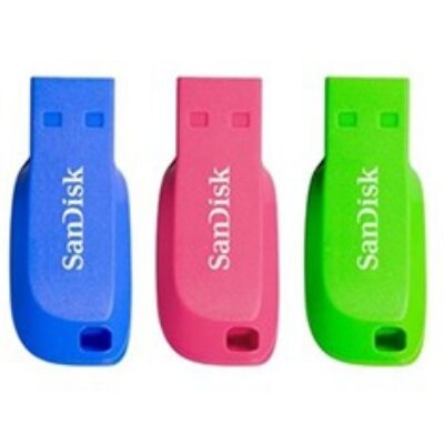 Memoria usb 2.0 sandisk 32gb cruzer blade pack 3 azul – verde – rosa