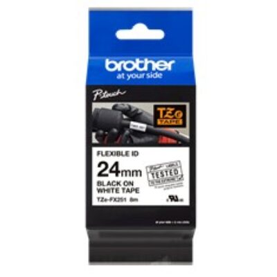 Cinta laminada brother tzefx251 texto negro sobre fondo blanco – 24mm ancho – 8m longitud
