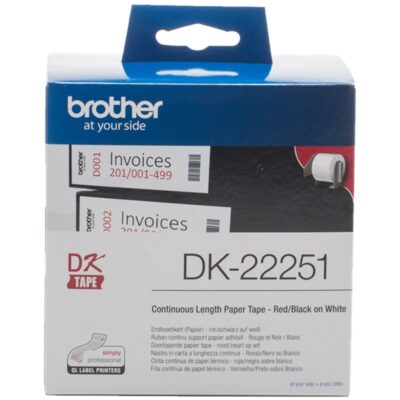 Etiquetas cinta continua brother dk22251 negro – rojo 62mm 15.24m