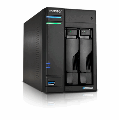 Servidor nas asustor tower 2 bay quad – core 2.0ghz cpu dual 2.5gbe ports 4gb ram ddr4