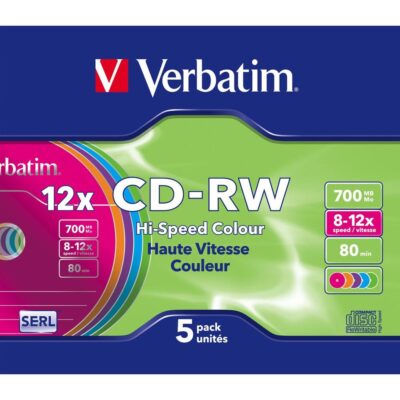 Verbatim cd – rw 700mb 8x – 10x tarrina 5 unidades slim colores