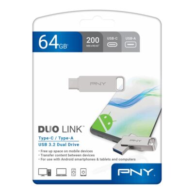 Memoria usb 3.2 – usb tipo c pny duo link 64gb