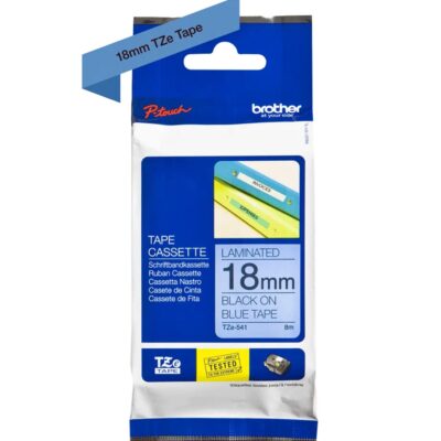Cinta laminada brother tze541 18mm x 8m azul – negro