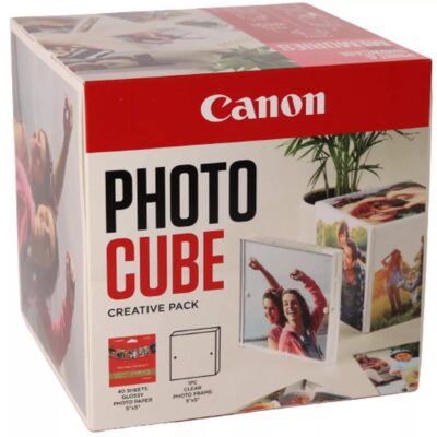 Papel canon pp – 201 5×5 pulgadas (40 hojas) + marco fotos xlboom acrílico 13x13cm + photo cube white – creative pack love – pink