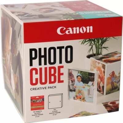 Papel canon pp – 201 5×5 pulgadas (40 hojas) + marco fotos xlboom acrílico 13x13cm + photo cube white – creative pack keep – blue
