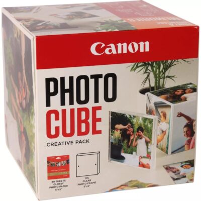 Papel canon pp – 201 5×5 pulgadas (40 hojas) + marco fotos xlboom acrílico 13x13cm + photo cube white – creative pack last – orange
