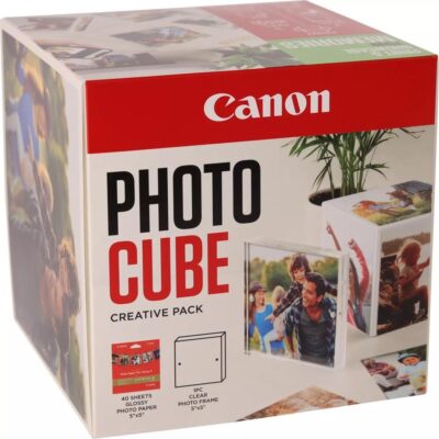Papel canon pp – 201 5×5 pulgadas (40 hojas) + marco fotos xlboom acrílico 13x13cm + photo cube white – creative pack share – verde