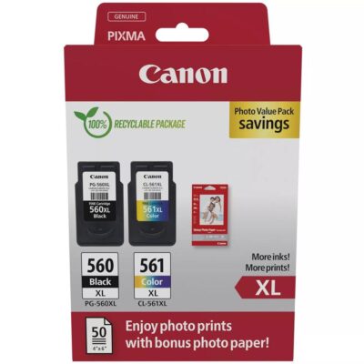 Multipack canon pg – 560xl negro – cl – 561xl multicolor + 50 hojas papel fotografico