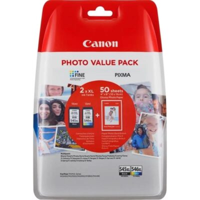Multipack canon pg 545 xl+ cl 546 xl + papel 50 hojas (con alarmado)