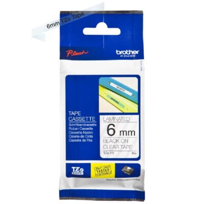 Cinta laminada brother tze111 8mm x 6mm transparente – negro