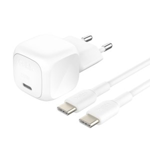 Cargador de pared belkin wca009kq1mwh - b6 20w 1x usb tipo c blanco + cable usb tipo c