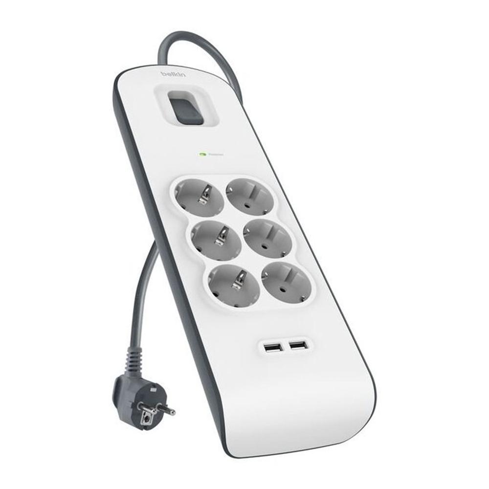 Regleta alimentacion belkin bsv604vf2m - v2 proteccin contra sobret 6 tomas + 2 usb - a 2.4 boton