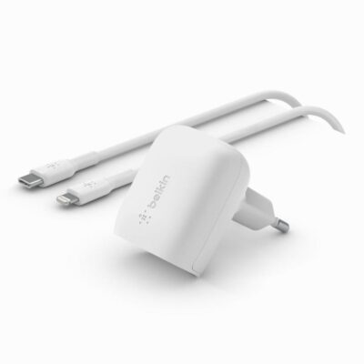 Cargador de pared belkin wca006vf1mwh – b5 20w 1x usb tipo c blanco + cable lightning a usb tipo c 1m