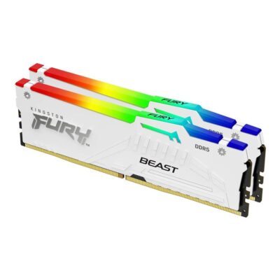 Memoria ram ddr5 32gb 2x16gb kingston – 6400mt – s – fury beast rgb – cl32 – blanco