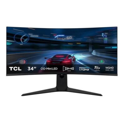Monitor miniled gaming tcl 34 pulgadas 34r83q curvo – va – uwqhd – dp – hdmi – 170hz – 1ms