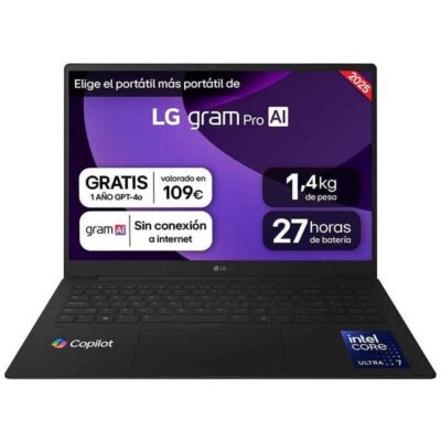 Portatil lg 16z90tr – e.ad88b u7 – 255h – 32gb – ssd 1tb – rtx 5050 8gb – 16 pulgadas – w11h