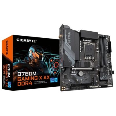 Placa base gigabyte b760m gaming x ax ddr4 1700 micro atx – 4 x ddr4 – 4 x sata – 1 x dp – 1 x hdmi – 3 x usb 3.2 – 5 x usb 2.0