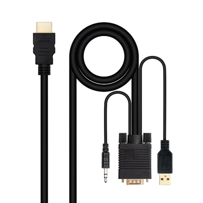 Cable conversor nanocable hdmi a vga+audio+usb – 1.8 m – negro