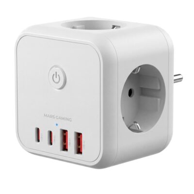 Cargador de pared mars gaming md – cube20w 20w 3x schuko 2x usb tipo c 2x usb tipo a blanco