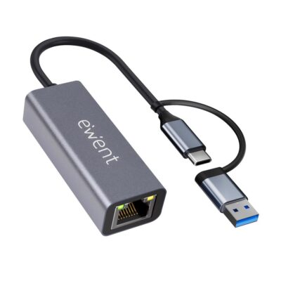 Adaptador de red usb tipo c – usb 3.2 a rj45 ewent 15cm – macho – hembra – gris