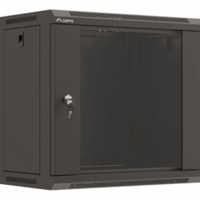 Armario lanberg mural rack 19 pulgadas 9u 540×350 flat pack negro puerta cristal