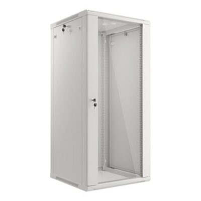 Armario lanberg mural rack 19 pulgadas 27u – 600×600 flat pack puerta cristal gris