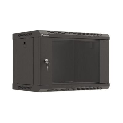 Armario lanberg mural rack 19 pulgadas 6u – 540×350 flat pack negro puerta cristal