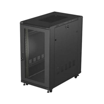 Armario lanberg rack 19 pulgadas 22u – 600×1000 flat pack puerta perforada negro