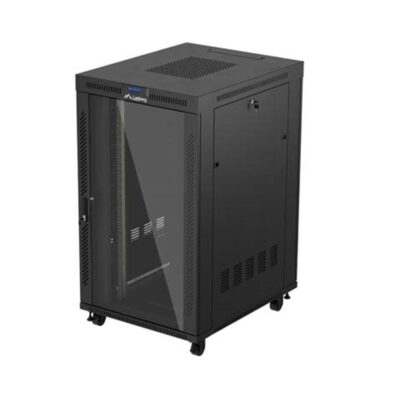 Armario lanberg rack 19 pulgadas 27u – 800×1000 flat pack negro puerta cristal con lcd