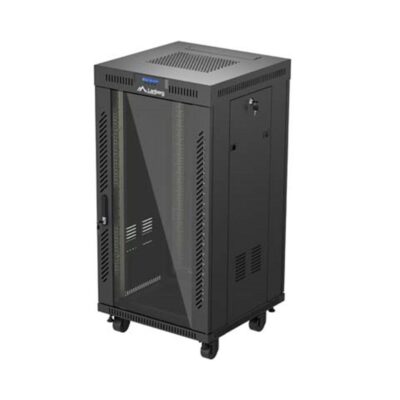 Armario lanberg rack 19 pulgadas 22u – 600×600 flat pack puerta cristal con lcd negro